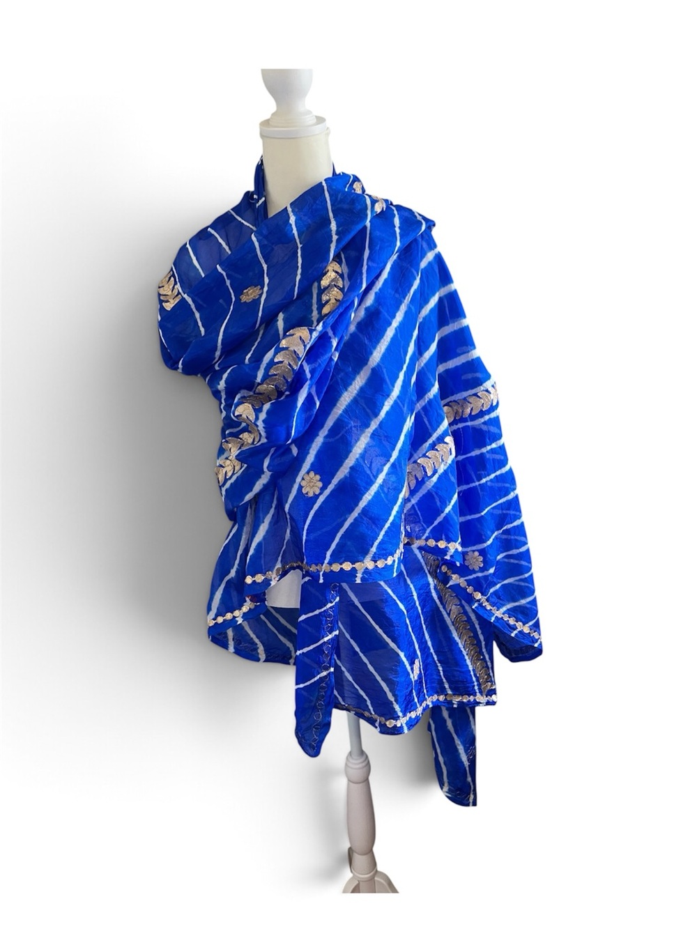 Royal Blue Leheriya Dupatta with Elegant Gold Border & Gota Patti Detailing